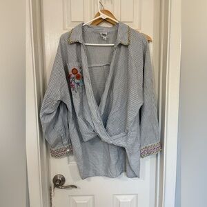 Chic Striped Blouse with Floral Accents